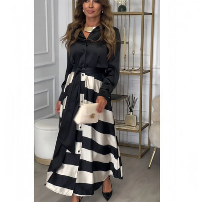 Elegant Grace: Striped Lace-Up Abaya Dress for Modern Muslim Women